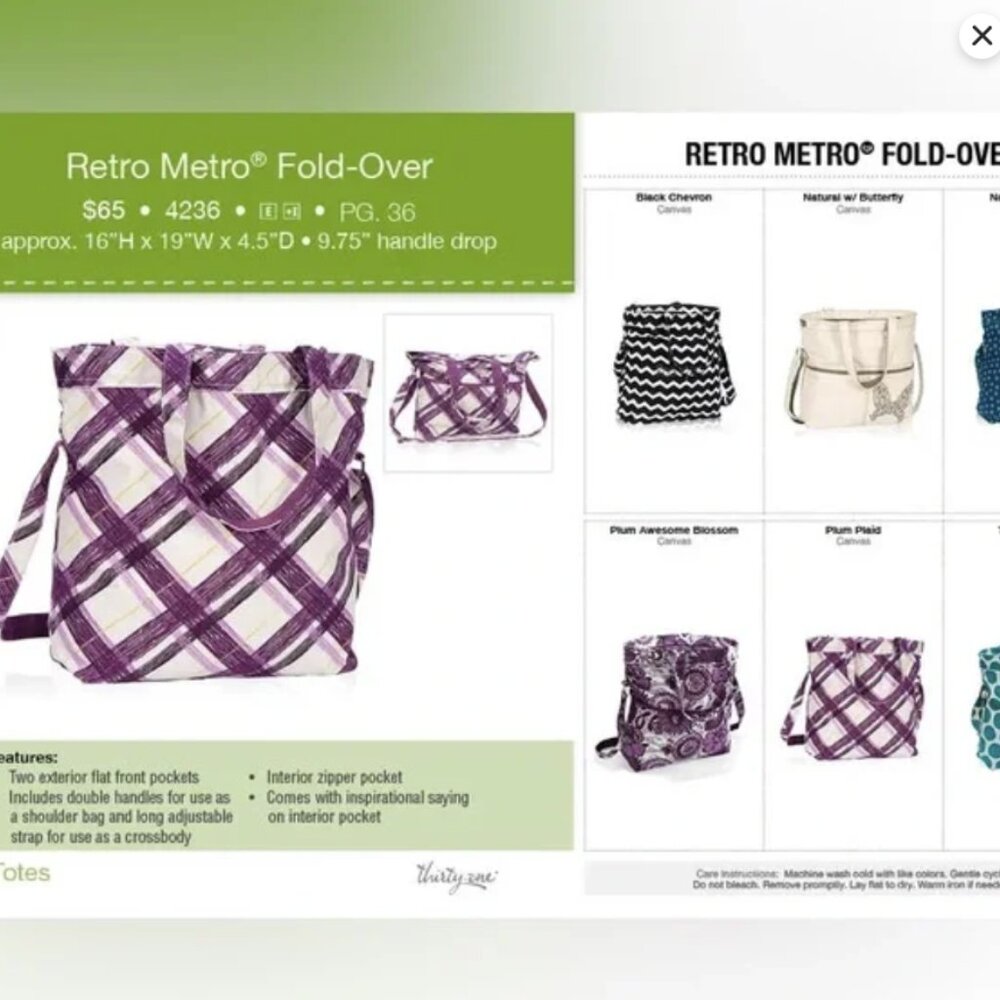 Thirty One Retro Metro Fold Over Black Chevron New in Package